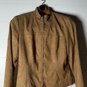 David Warren Petites Faux Suede Full Zip Fall Jacket Carmel Size 10P